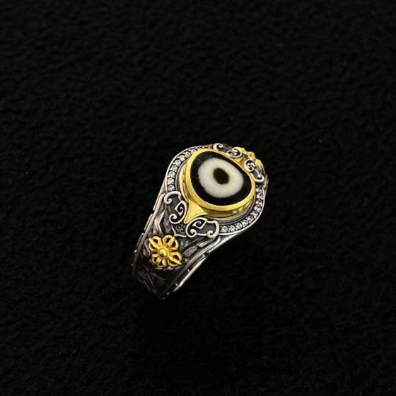 Tibetan Handcrafted Vajra Dzi Silver Ring