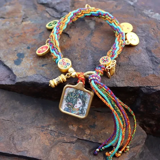Tibetan Handwoven Thangka Protector Buddha Cotton Bracelet
