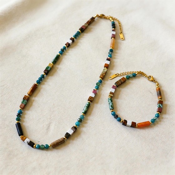 Vintage Beaded Set | Mixed Gemstone | Spiritual Yoga Style | Gift For Her, Mother