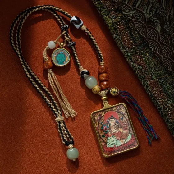 KyLin Aura Tibetan Zodiac Protector Buddha Thangka Pendant Necklace