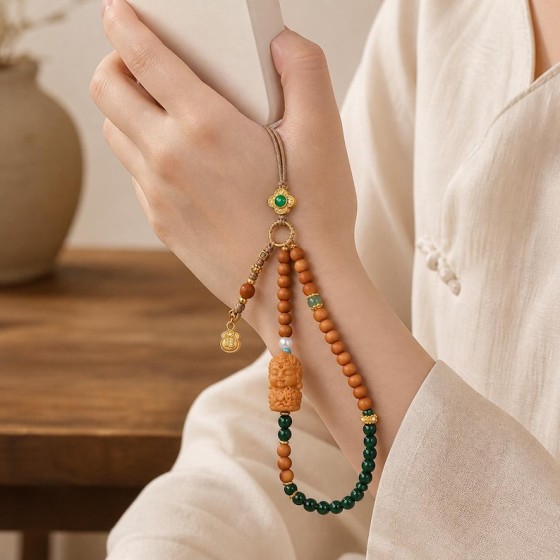 Agarwood Scent Green&White Tara Phone Wrist Strap, Buddhist Phone Charm, Gift for Her