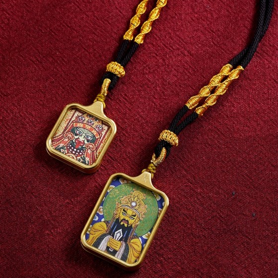 KyLin Aura Hand-Painted Tibetan Thangka Pendant Necklace Amulet
