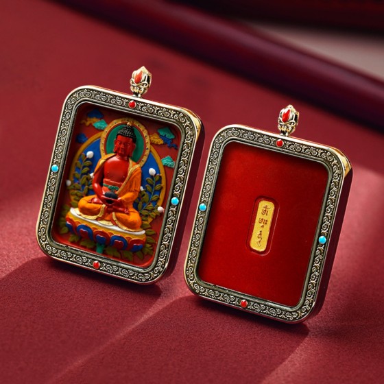 KyLin Aura Hand-Painted Thangka Cinnabar White Copper Pendant Necklace (Ga Wu Box)