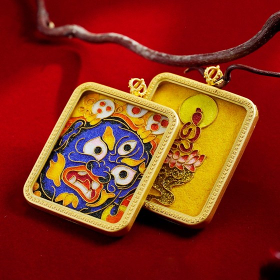 KyLin Aura Tibetan Cloisonné Enamel Copper Thangka Pendant Necklace