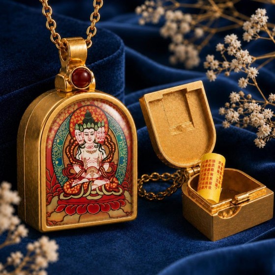 Meditation Necklace Tibetan Buddhist Prayer Box Pendant Clarity Amulet Yoga Gift for Her