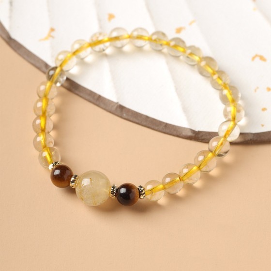 Natural Tiger’s Eye & Rutilated Quartz Bracelet