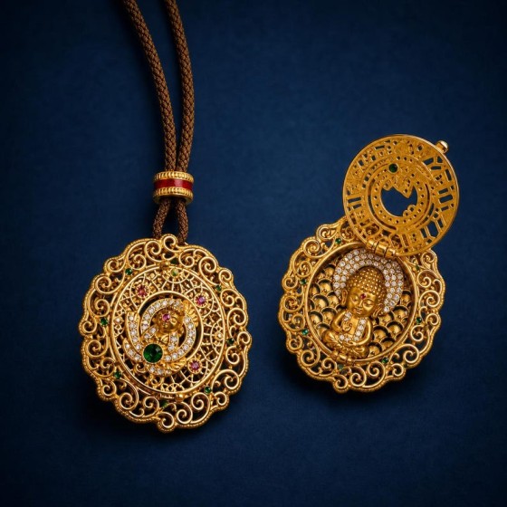 Openable Buddha Locket Necklace, Filigree Gold Pendant, Tiny Treasure Gift