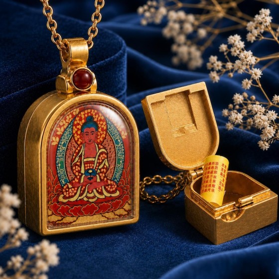 Openable Locket Necklace, Red Miniature Art Pendant, Hidden Scroll Keepsake