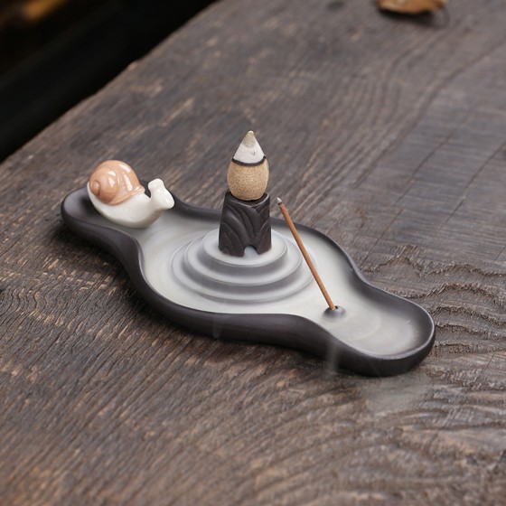 KyLin Aura Snail Purple Clay Backflow Incense Burner