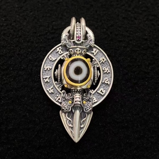 Tibetan Silver Ritual Phurba Amulet Pendant