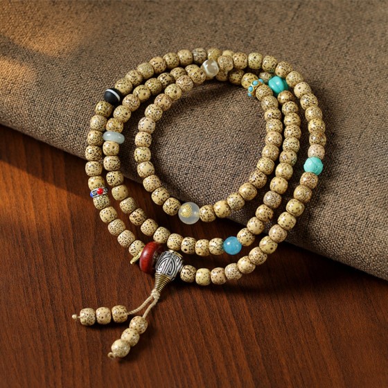 Tibetan-Style 108-Bead Star & Moon Bodhi Mala Bracelet