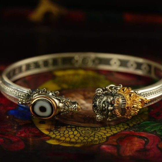 Tibetan Yellow Jambhala Guardian Sterling Silver Women’s Bracelet