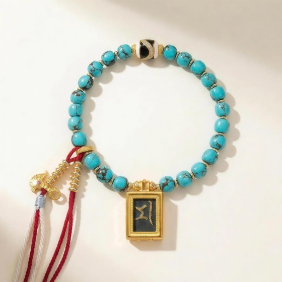 Natural Turquoise Marici Seed Syllable Thangka Bracelet Vajra Gift Ready