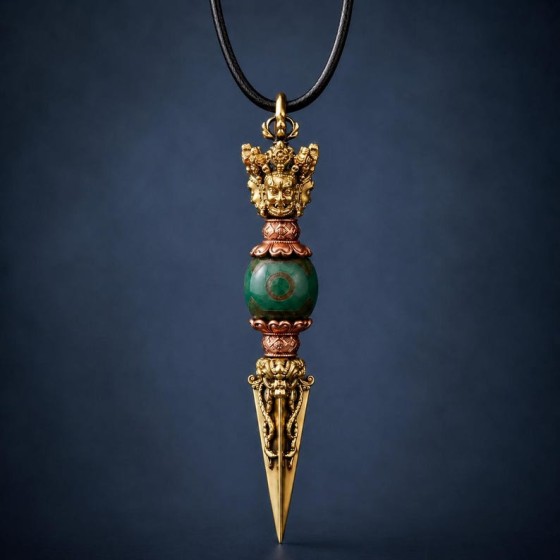 Vajra Phurba Pendant Brass Copper Agate Eye Bead Tibetan Inspired Amulet Gift for Him