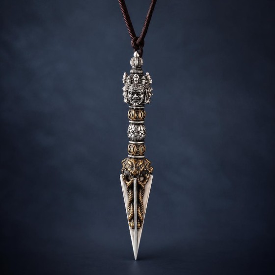 Vajra Phurba Pendant Tibetan Silver Amulet Ritual Necklace Protection Talisman Gift for Him
