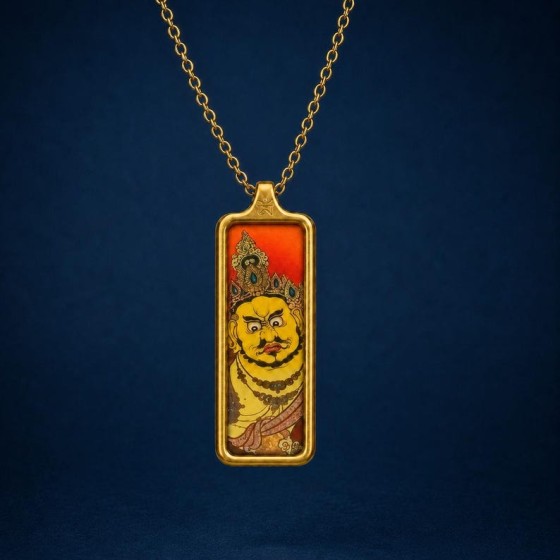 Yellow Jambhala Wealth Necklace, Tibetan Thangka Amulet, Buddhist Prosperity Talisman for Abundance & Success