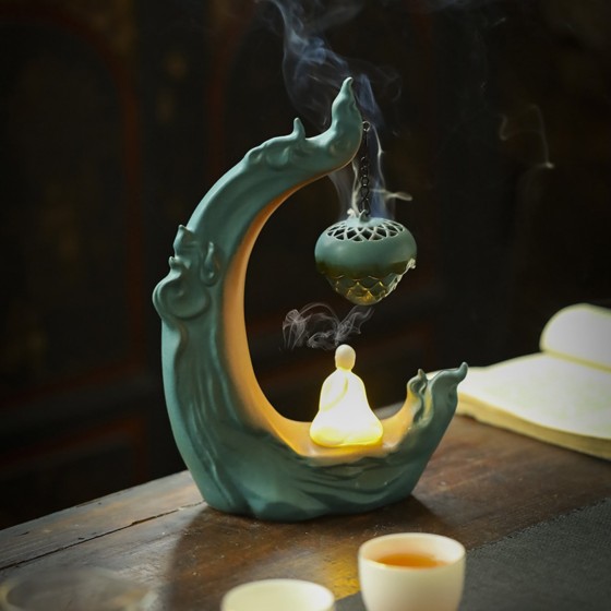 KyLin Aura Zen Monk Ceramic Backflow Incense Burner